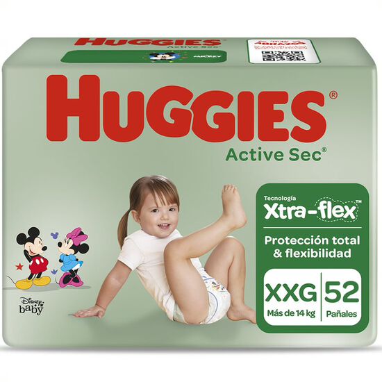 Pañales Huggies Active Sec Xtra Flex Pack (1 paq. x 52 un) Talla XXG